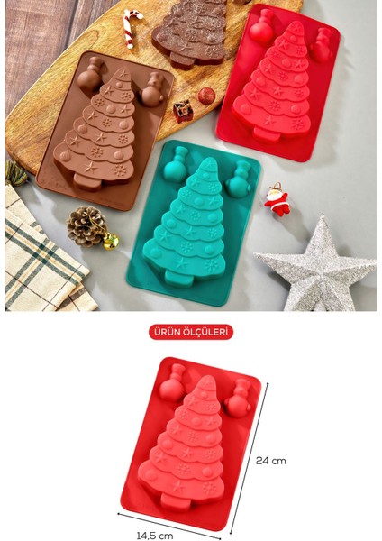 Yılbaşı Temalı Silikon Çam Ağacı Dubai Çikolatası Kalıbı Kırmızı indirimleri