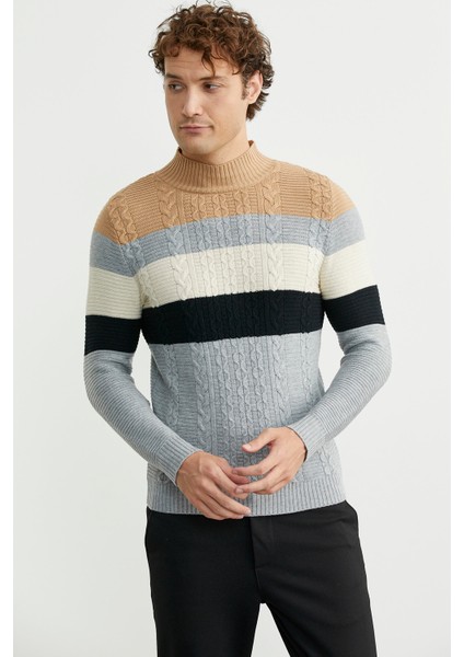 Blok Renk Geçişli Triko Kazak - Gri fiyatları