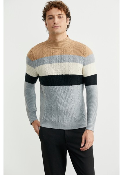 Blok Renk Geçişli Triko Kazak - Gri modelleri