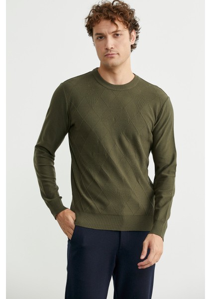 Baklava Motif Detaylı Triko Kazak - Haki modelleri