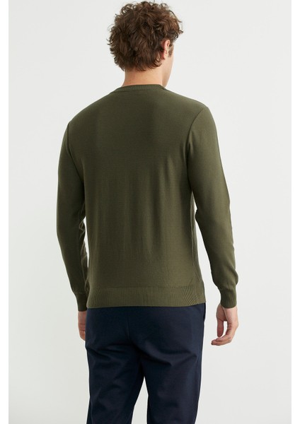 Baklava Motif Detaylı Triko Kazak - Haki indirimleri