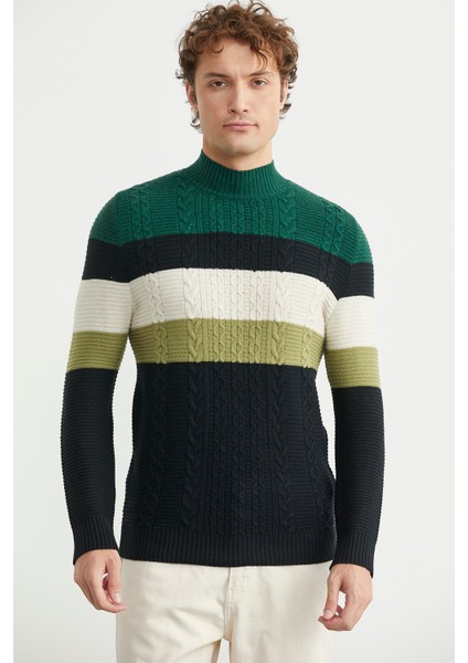 Blok Renk Geçişli Triko Kazak - Siyah