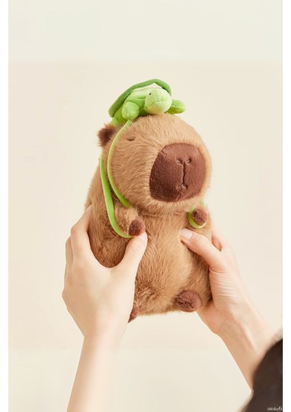 Kaplumbağa Sırt Çantalı Sevimli Capybara Peluş Oyuncak 25 cm