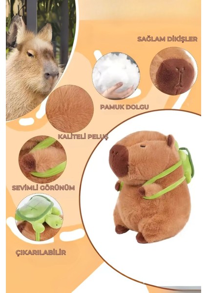 Kaplumbağa Sırt Çantalı Sevimli Capybara Peluş Oyuncak 25 cm indirimleri