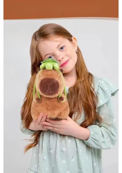 Kaplumbağa Sırt Çantalı Sevimli Capybara Peluş Oyuncak 25 cm