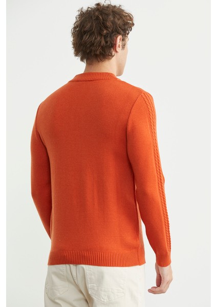 Yarım Fermuarlı Dik Yaka Triko Kazak - Oranj indirimleri