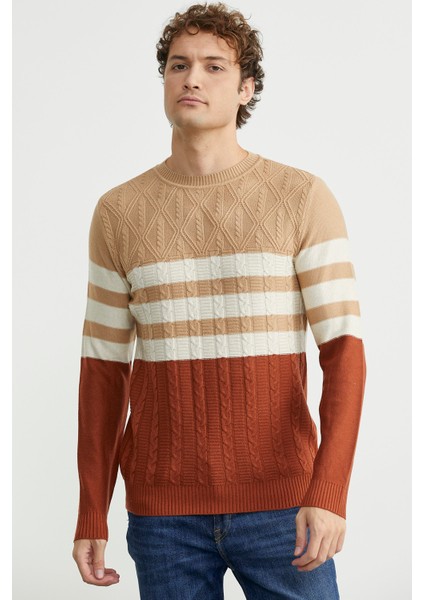 Blok Renk Geçişli Triko Kazak - Kiremit fiyatları