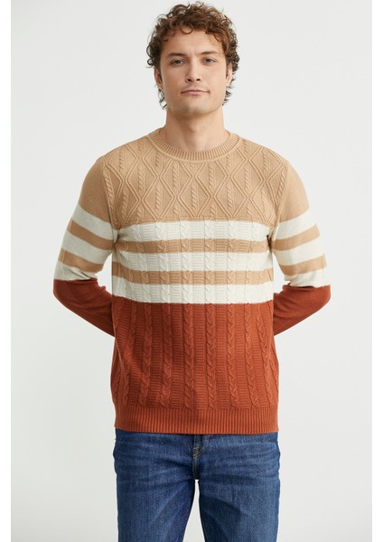 Blok Renk Geçişli Triko Kazak - Kiremit modelleri