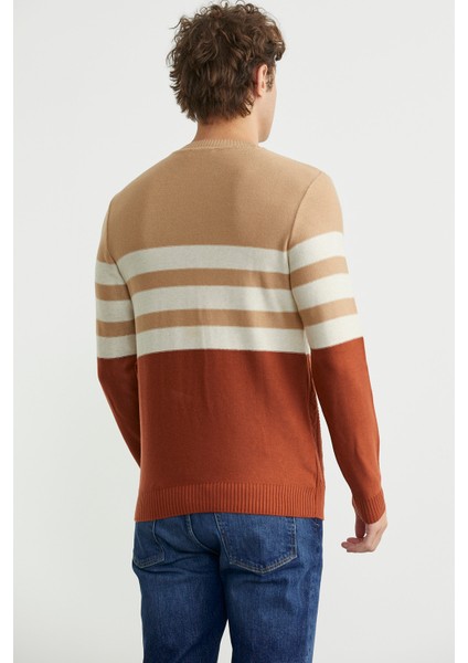 Blok Renk Geçişli Triko Kazak - Kiremit indirimleri