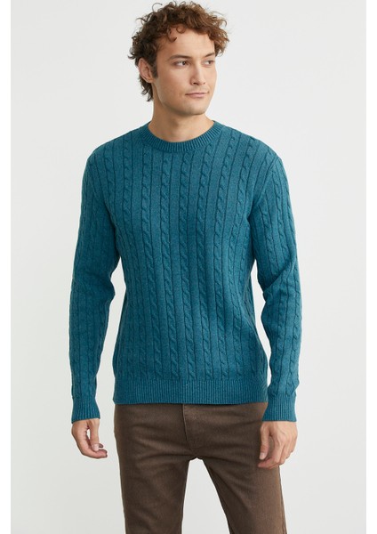 Pamuklu Saç Örgü Detaylı Triko Kazak - Petrol fiyatları