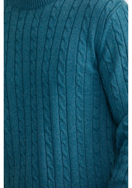 Pamuklu Saç Örgü Detaylı Triko Kazak - Petrol fırsatları