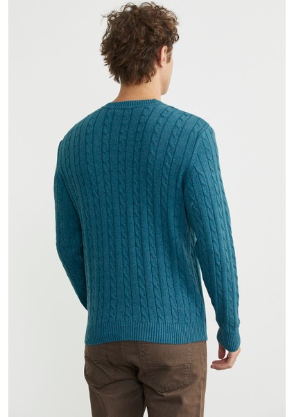 Pamuklu Saç Örgü Detaylı Triko Kazak - Petrol indirimleri