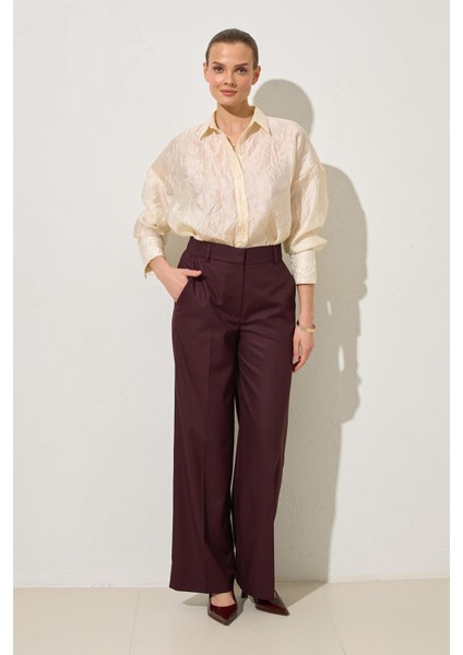 Bordo Cep Detaylı Rahat Kesim Geniş Paça Pantolon fiyatları