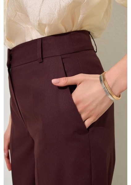 Bordo Cep Detaylı Rahat Kesim Geniş Paça Pantolon fırsatları