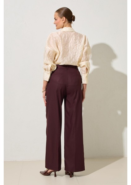 Bordo Cep Detaylı Rahat Kesim Geniş Paça Pantolon indirimleri