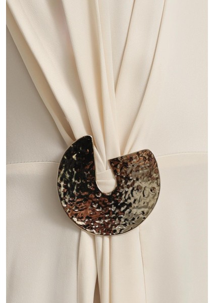 Krem Belden Toka Detaylı Uzun Kollu Balıkçı Yaka Midi Boy Elbise fırsatları