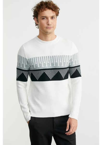 Çift Renk Motifli Triko Kazak - Kemik modelleri