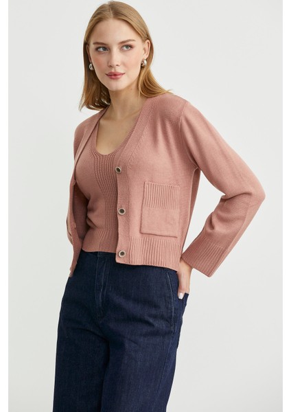 Triko Hırka Crop Ikili Takım - Gül modelleri