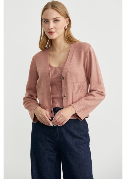 Triko Hırka Crop Ikili Takım - Gül fırsatları