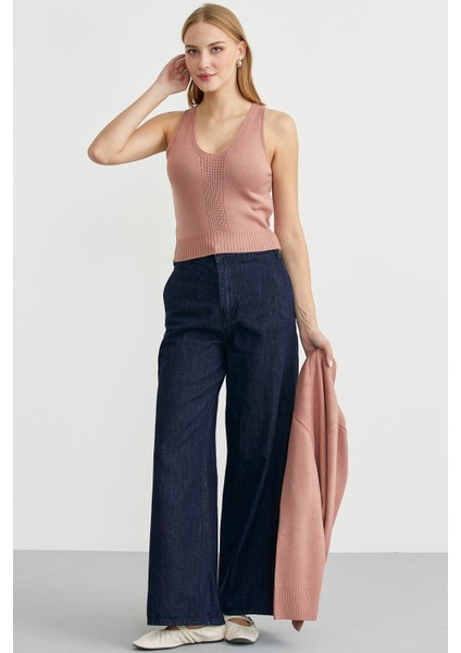 Triko Hırka Crop Ikili Takım - Gül indirimleri