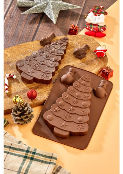 Yılbaşı Temalı Silikon Çam Ağacı Dubai Çikolatası Kalıbı Kahverengi fırsatları