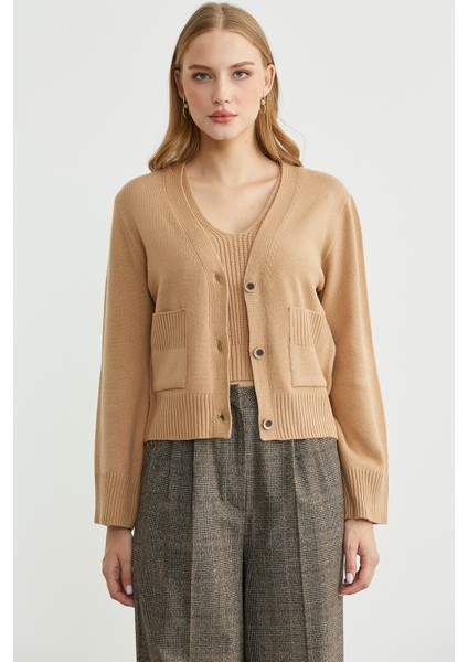 Triko Hırka Crop Ikili Takım - Kamel fırsatları