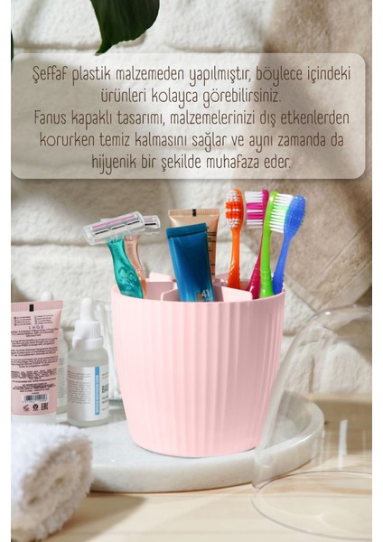 2'li Fanus Kapaklı 7 Bölmeli Makyaj Organizeri Pembe modelleri