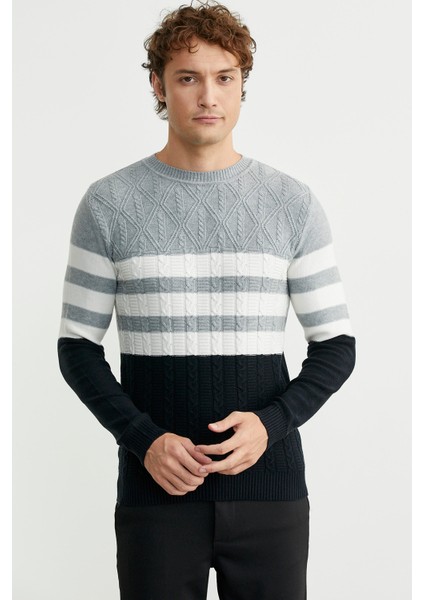 Blok Renk Geçişli Triko Kazak - Siyah