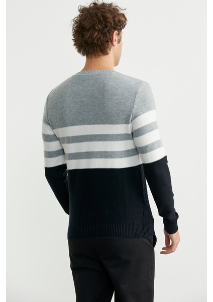 Blok Renk Geçişli Triko Kazak - Siyah indirimleri