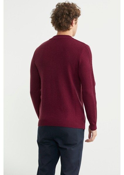 Yarım Fermuarlı Dik Yaka Triko Kazak - Bordo indirimleri