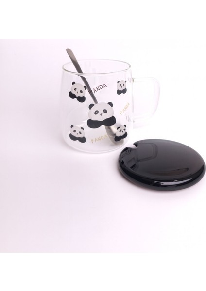 Sevimli Panda Figürlü Kaşıklı Borosilikat 380 ml Kupa fırsatları