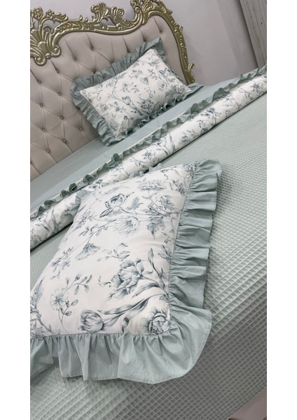 Çift Kişilik 160X200 cm Yatağa Uygun Lastikli Çarşaf, Fırfırlı Yorgan Kılıfı, 2 Adet Fırfırlı Yastık Kılıfı ve Pike indirimleri