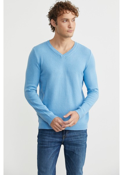 V Yaka Basic Triko Kazak - Açık Mavi fiyatları