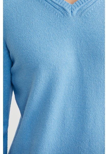 V Yaka Basic Triko Kazak - Açık Mavi fırsatları