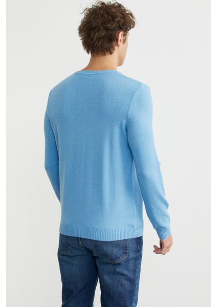 V Yaka Basic Triko Kazak - Açık Mavi indirimleri