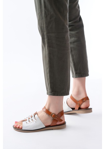 205-029 Beyaz Ortopedik Hakiki Deri Kadın Sandalet fiyatları