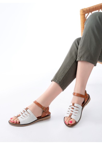 205-029 Beyaz Ortopedik Hakiki Deri Kadın Sandalet fırsatları