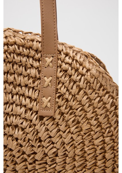 Hasır Deri Saplı Fermuarlı L. Gold Aksesuarlı Omuz Çantası fiyatları