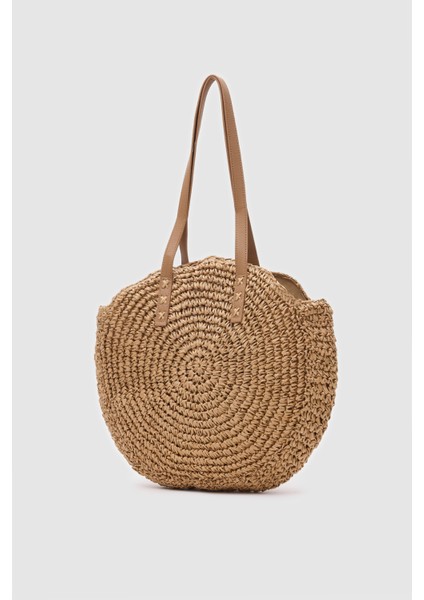 Hasır Deri Saplı Fermuarlı L. Gold Aksesuarlı Omuz Çantası modelleri