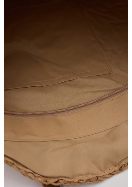 Hasır Deri Saplı Fermuarlı L. Gold Aksesuarlı Omuz Çantası indirimleri