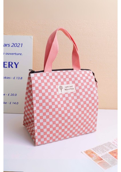 Isı Yalıtımlı Kareli Pembe Yemek Çantası