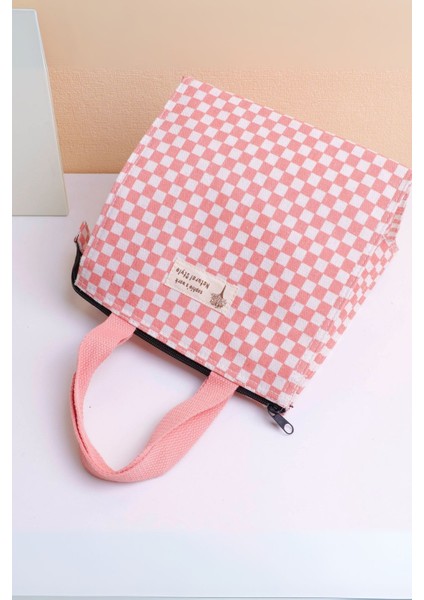 Isı Yalıtımlı Kareli Pembe Yemek Çantası fiyatları