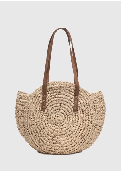 Hasır Deri Saplı Fermuarlı L. Gold Aksesuarlı Omuz Çantası fiyatları