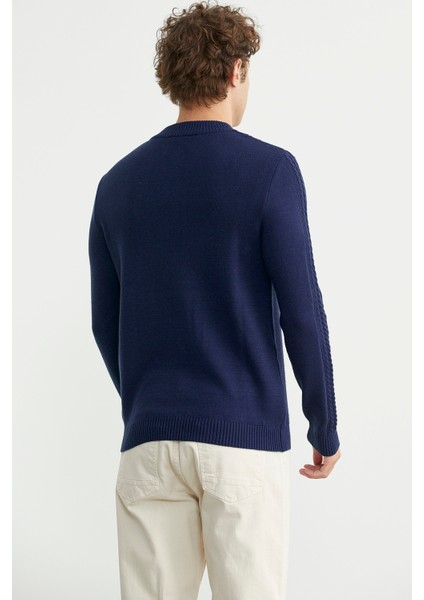 Yarım Fermuarlı Dik Yaka Triko Kazak - Lacivert indirimleri