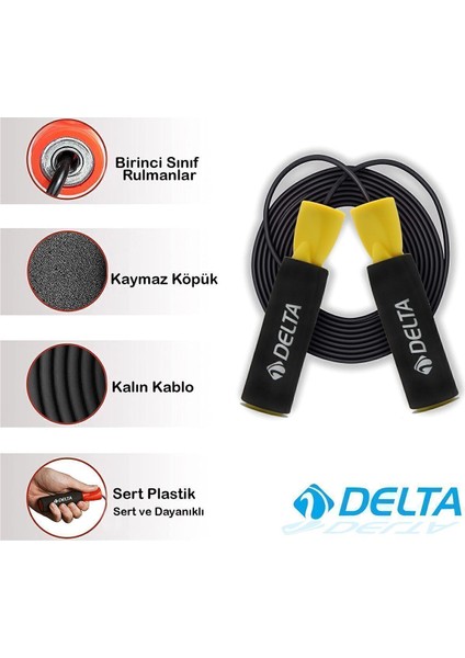 Deluxe Rulmanlı, Sünger Tutma Saplı, Ayarlanabilir Uzunlukta Siyah-Mavi Atlama İpi – Konforlu ve Dayanıklı Spor Kullanımı indirimleri