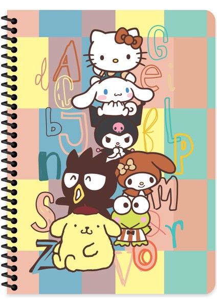 Hello Kitty And Friends 16,5*22,5 Çizgili Spiralli Karton Kapak Defter - Çok Renkli