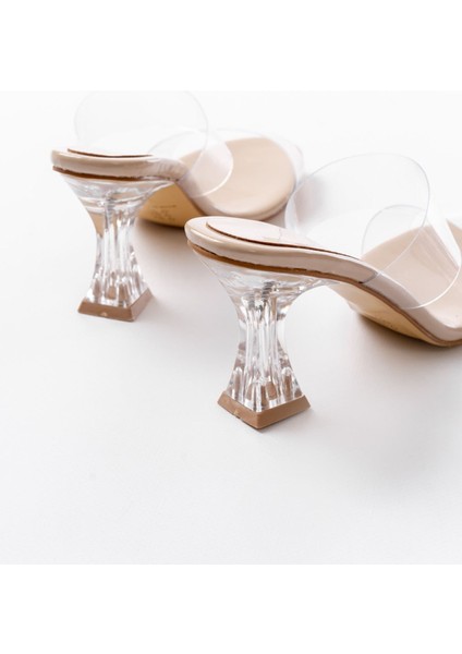 S-618 Bej Rugan Tek Bantlı Topuklu Kadın Terlik indirimleri