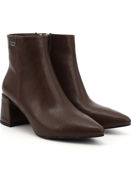 Kadın Kahverengi Fermuarlı Sivri Burun Kalın Topuklu Bot fiyatları