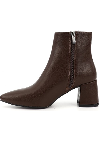 Kadın Kahverengi Fermuarlı Sivri Burun Kalın Topuklu Bot modelleri