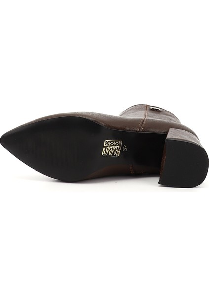 Kadın Kahverengi Fermuarlı Sivri Burun Kalın Topuklu Bot fırsatları